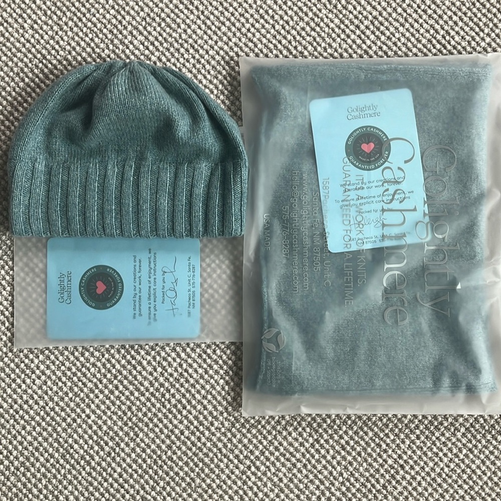 Golightly Cashmere Urban Hat & matching Golightly Scarf in Tempest Blue Green